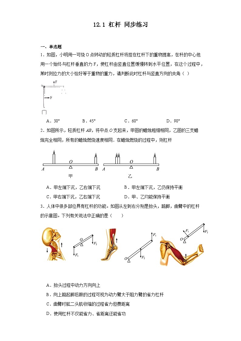 12.1杠杆同步练习 人教版物理八年级下册第1页