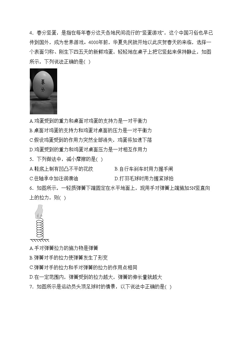 湖南省长沙市青竹湖湘一外国语学校2022-2023学年八年级下学期第一次月考物理试卷(含答案)第2页