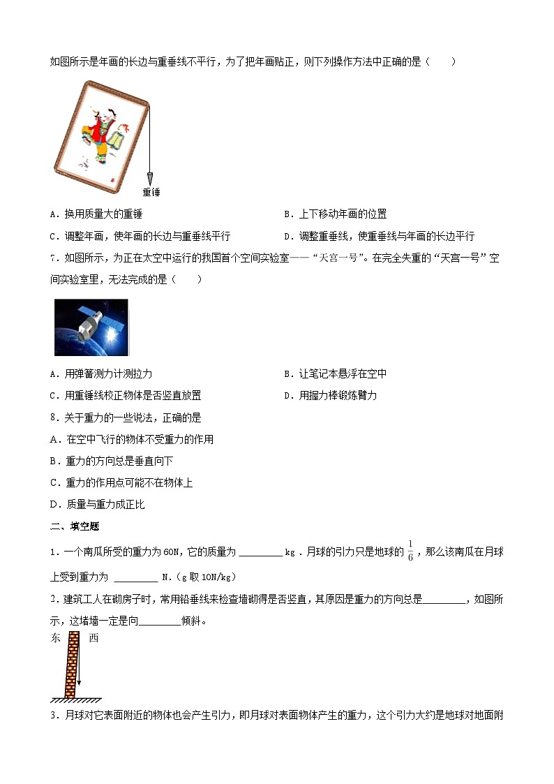 7.3 重力 同步练习   人教版物理八年级下册02