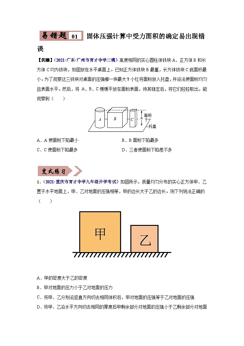 备战中考物理易错题精编  易错专题08 压强与浮力（原卷版）第2页