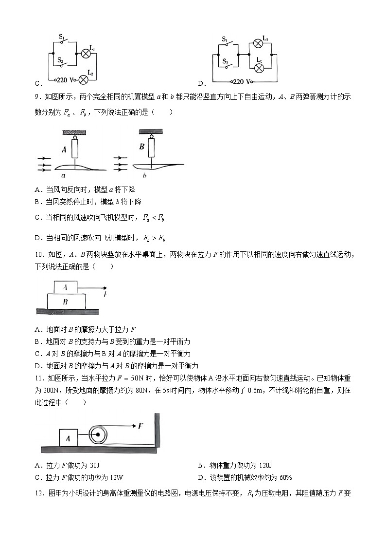 2024年湖南省衡阳县部分学校九年级下学期一模物理试题(无答案)03