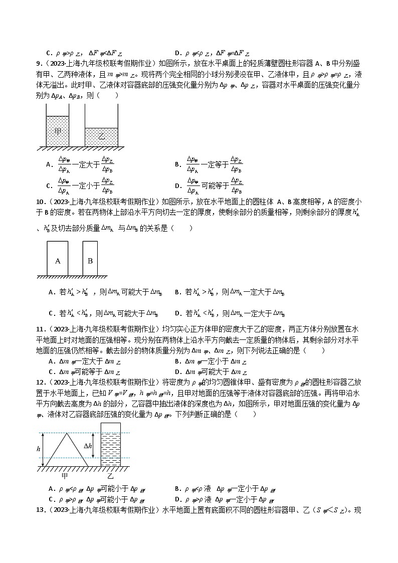 特训05 选择压轴题、多图归纳分析题-九年级物理第一学期期中期末挑战满分训练（上海沪教版）03