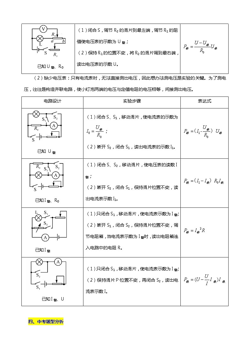 2024年中考物理二轮复习重难点汇编（讲义） 特殊法测量小灯泡的电功率第2页