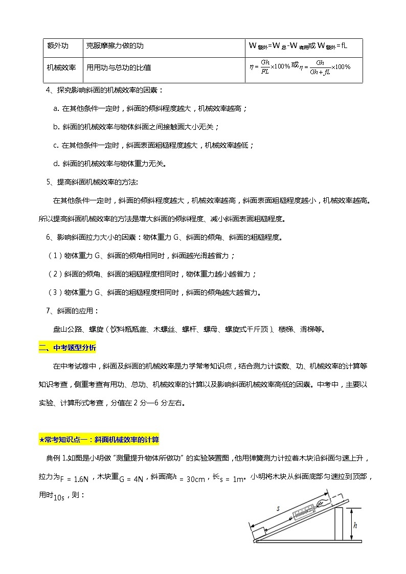 2024年中考物理二轮复习重难点汇编（讲义） 斜面及斜面的机械效率第2页