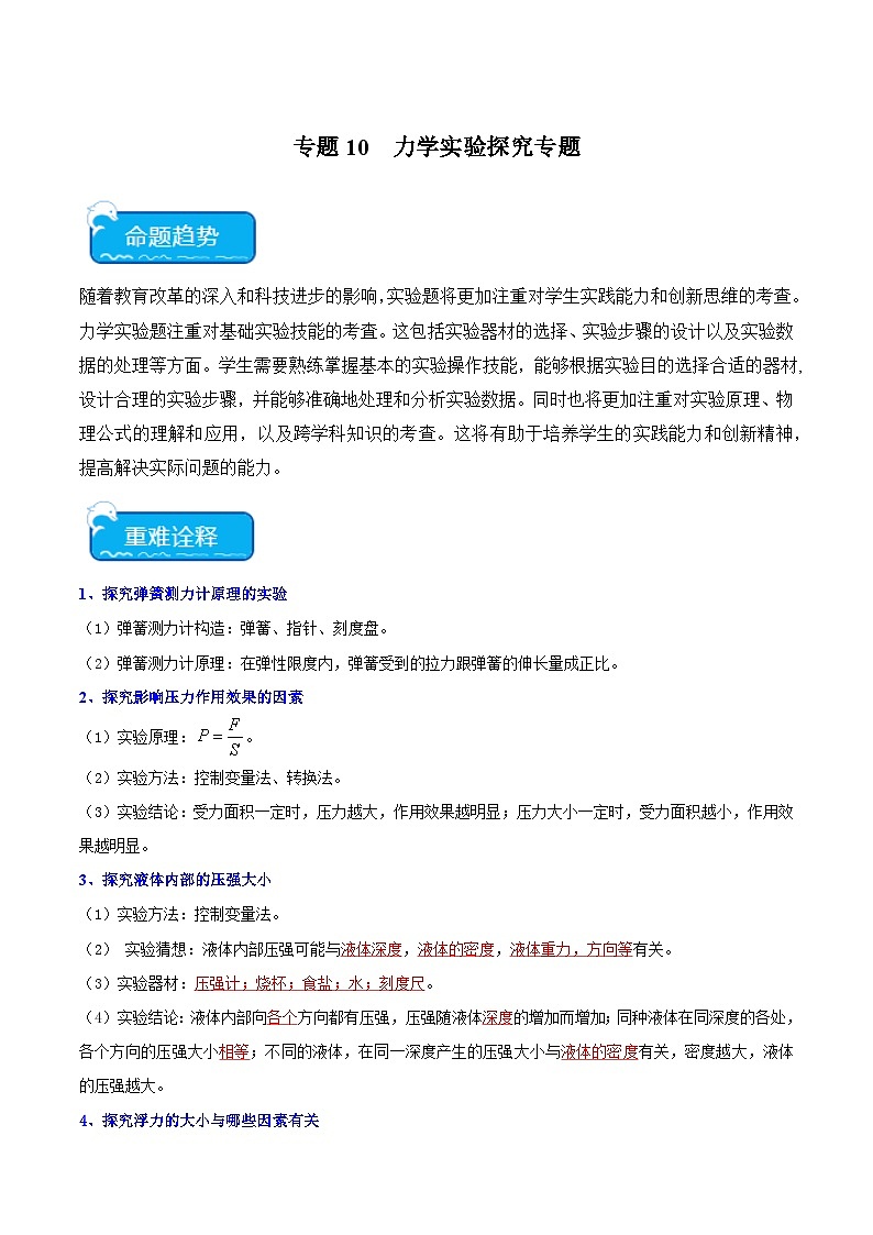 专题10  力学实验探究专题-中考物理专练（广东专用）01