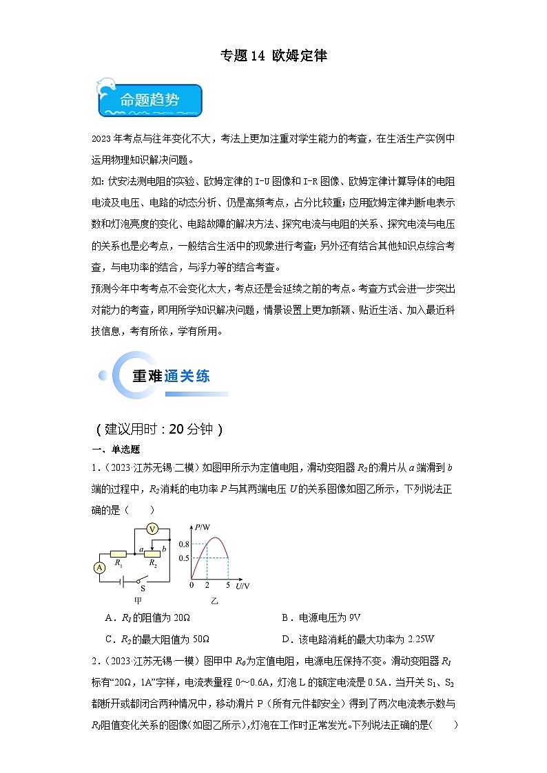 专题14 欧姆定律（原卷版）第1页