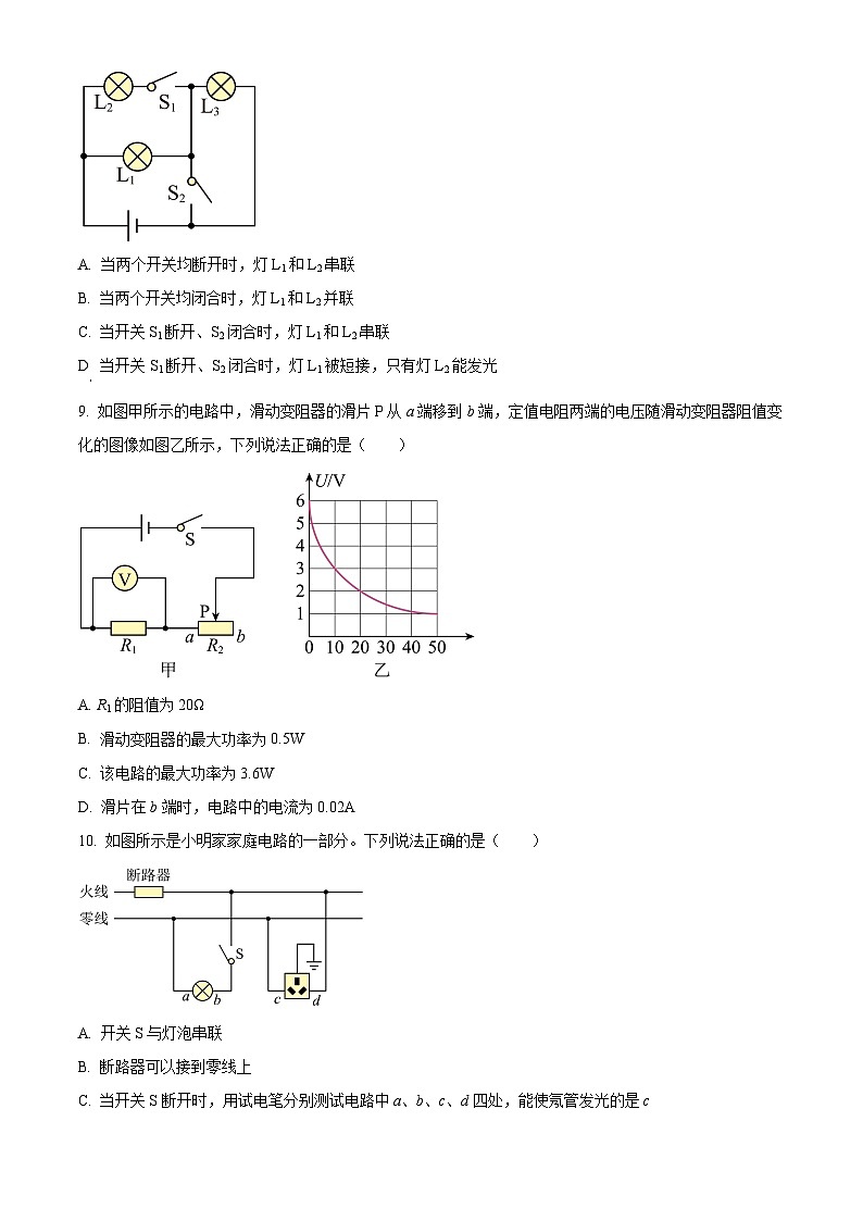 2024年甘肃省武威市凉州区武威第七中学教研联片中考模拟一模物理试题（原卷版+解析版）03