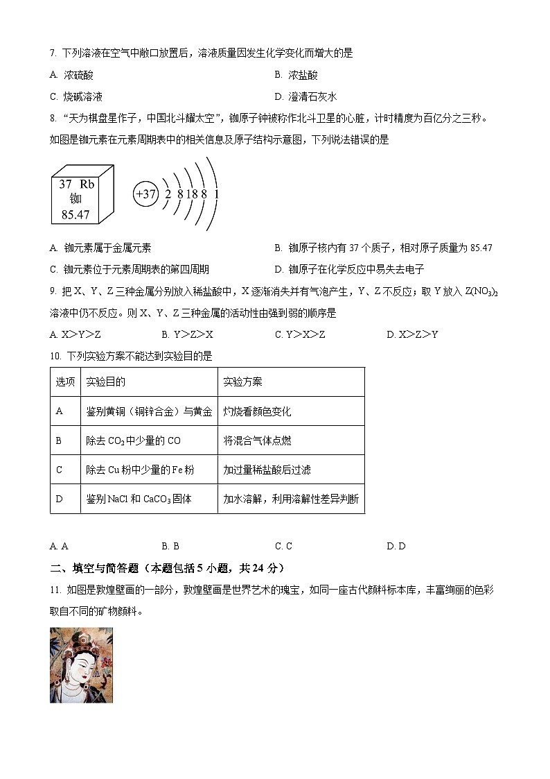 2024年甘肃省平凉市九年级中考一模物理化学合卷-初中化学（原卷版+解析版）02