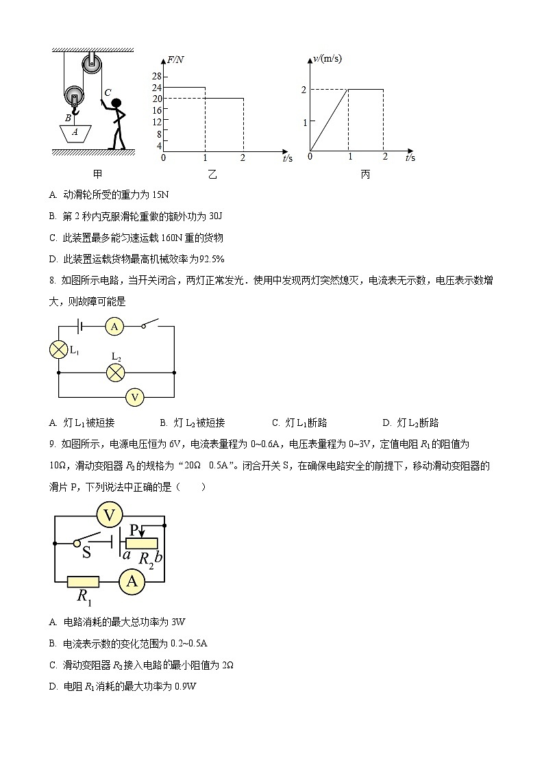 2024年四川省德阳市部分学校中考物理一诊试卷（原卷版+解析版）03