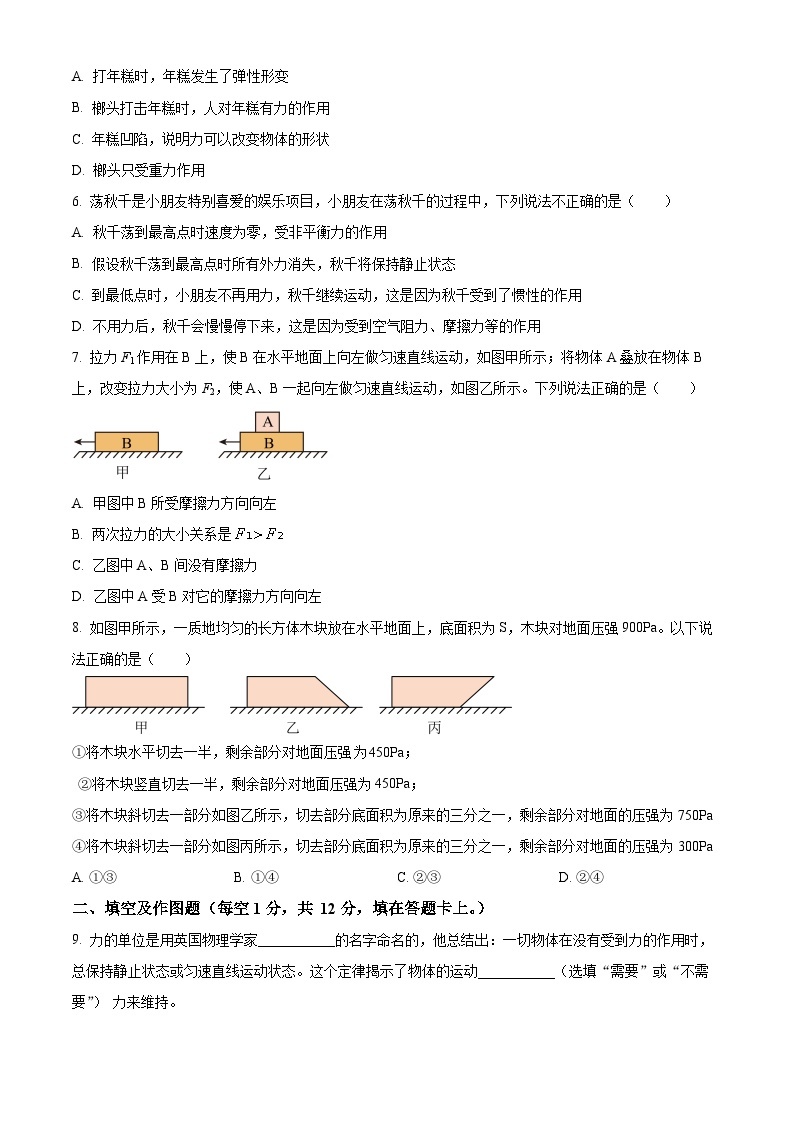 重庆市巴南区市实验集团联考2023-2024学年八年级下学期4月月考物理试题（原卷版+解析版）02