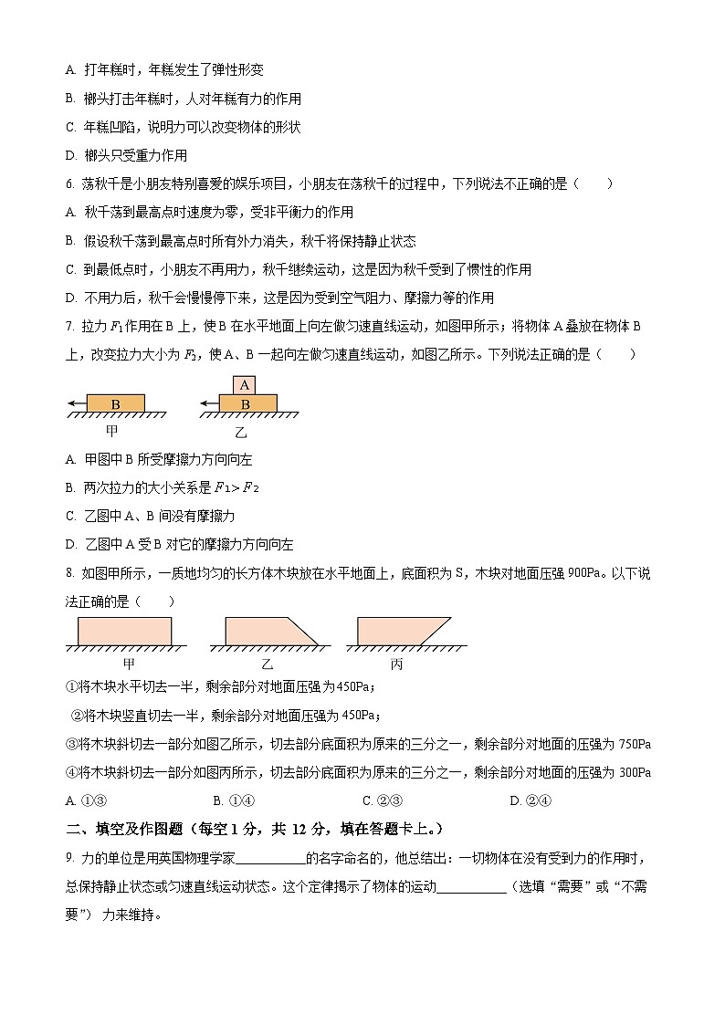 重庆市巴南区市实验集团联考2023-2024学年八年级下学期4月月考物理试题（原卷版+解析版）02