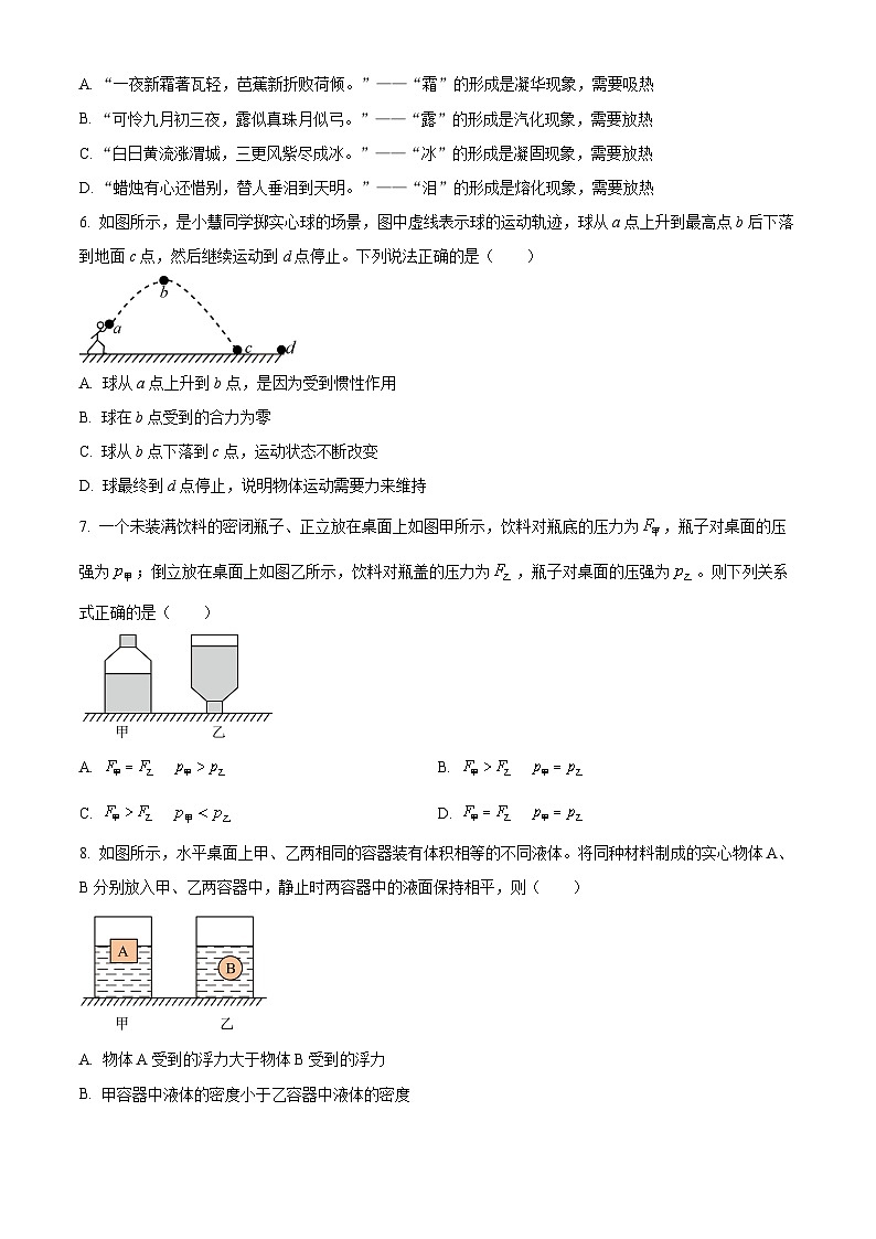 2024年黑龙江省哈尔滨市第四十九中学九年级中考一模物理试题（原卷版+解析版）02