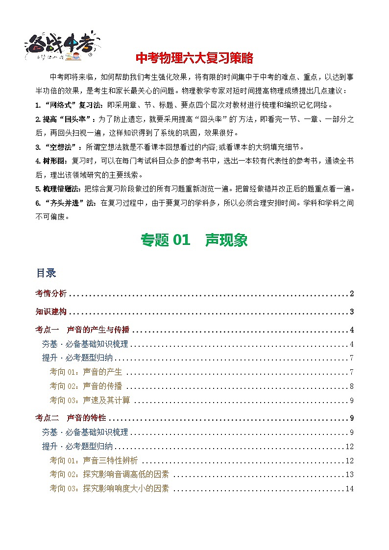 专题01  声现象（讲义）（原卷版）第1页