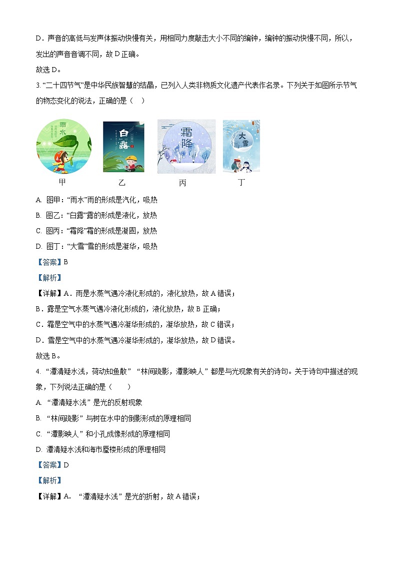 2024年黑龙江省佳木斯市中考一模物理试题（原卷版+解析版）02