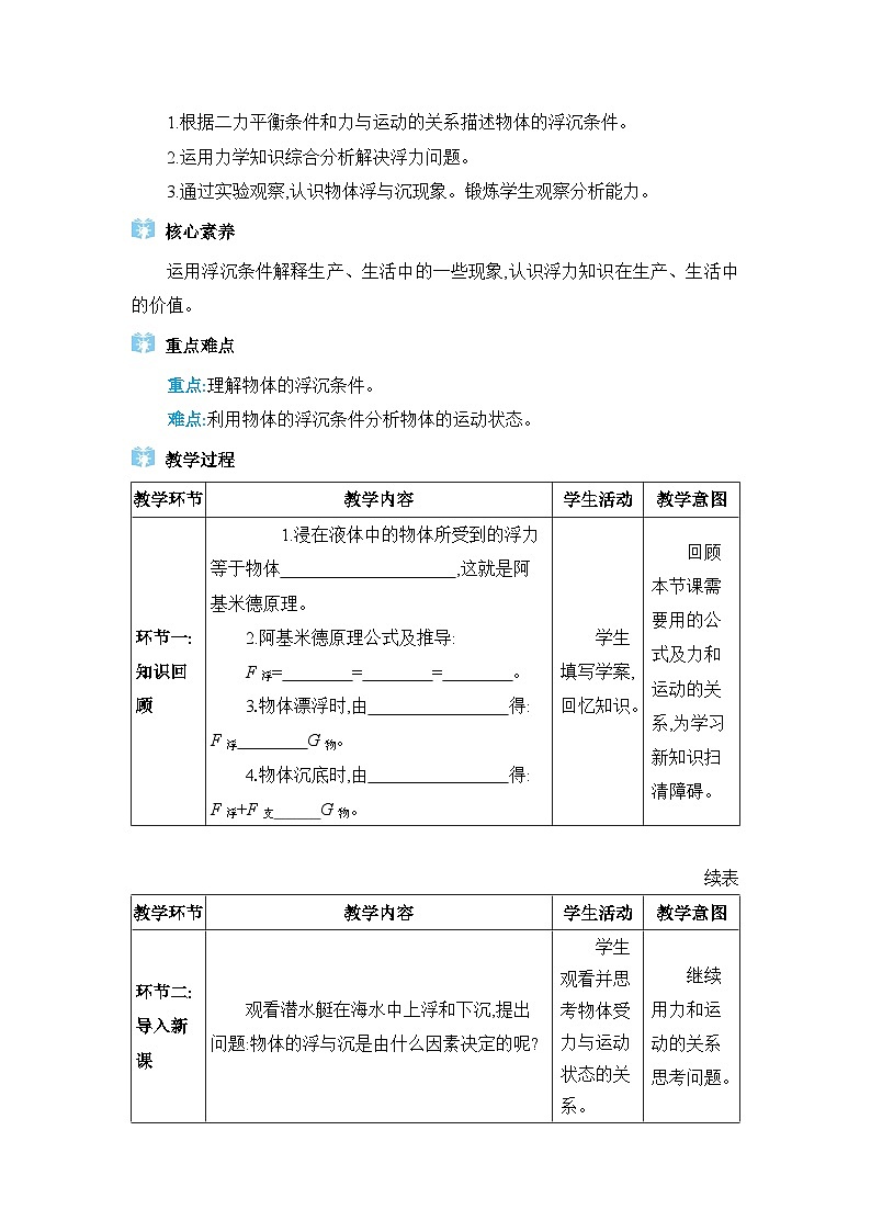 第10章浮力第3节物体的浮沉条件及应用精品教案（人教版八下物理）02