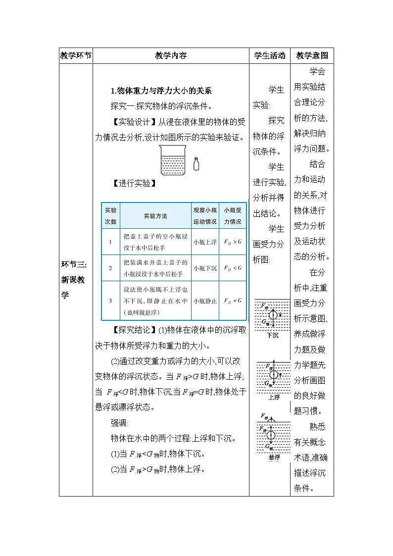第10章浮力第3节物体的浮沉条件及应用精品教案（人教版八下物理）03