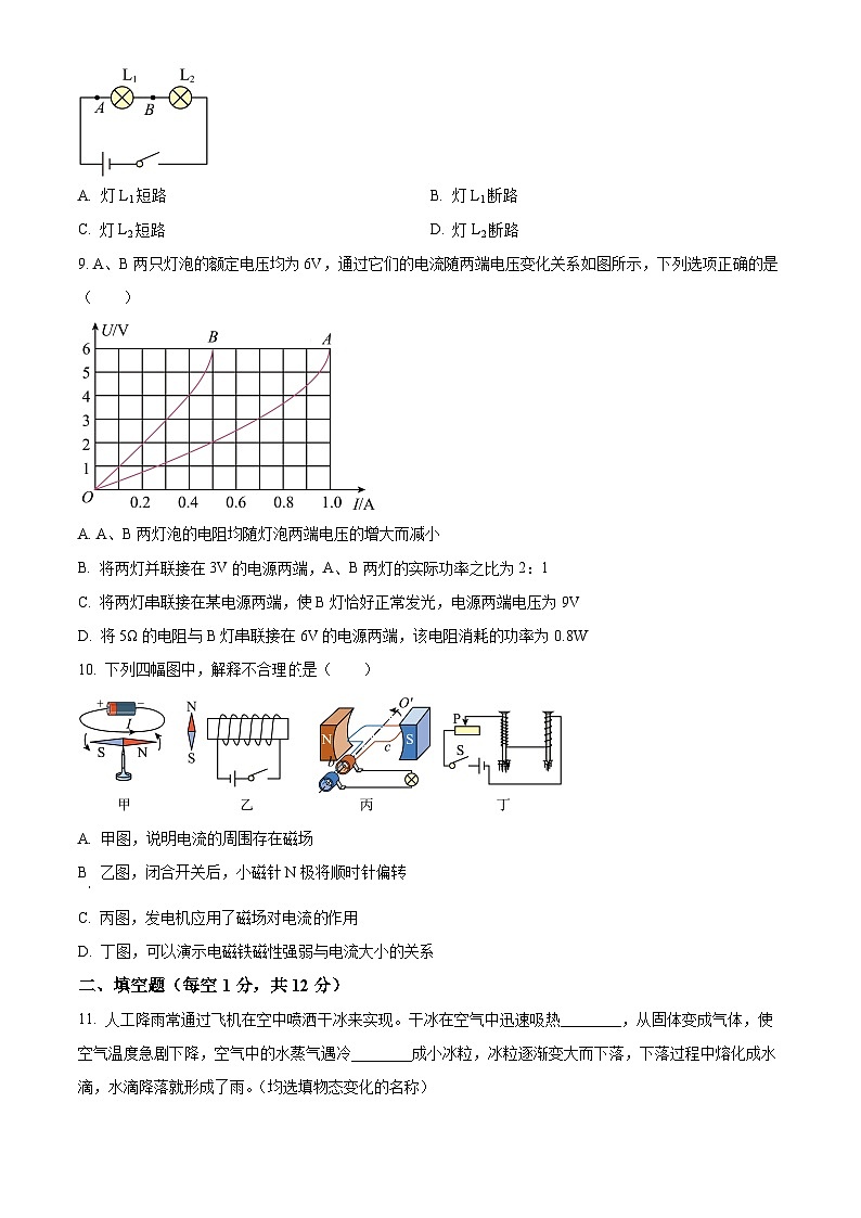 2024年山东省济宁市梁山县寿张集中学中考物理一模试卷（原卷版+解析版）03