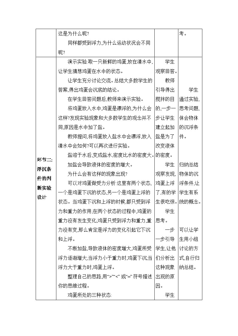 第10章流体的力现象10.4 沉与浮精品教案（教科版八下）02