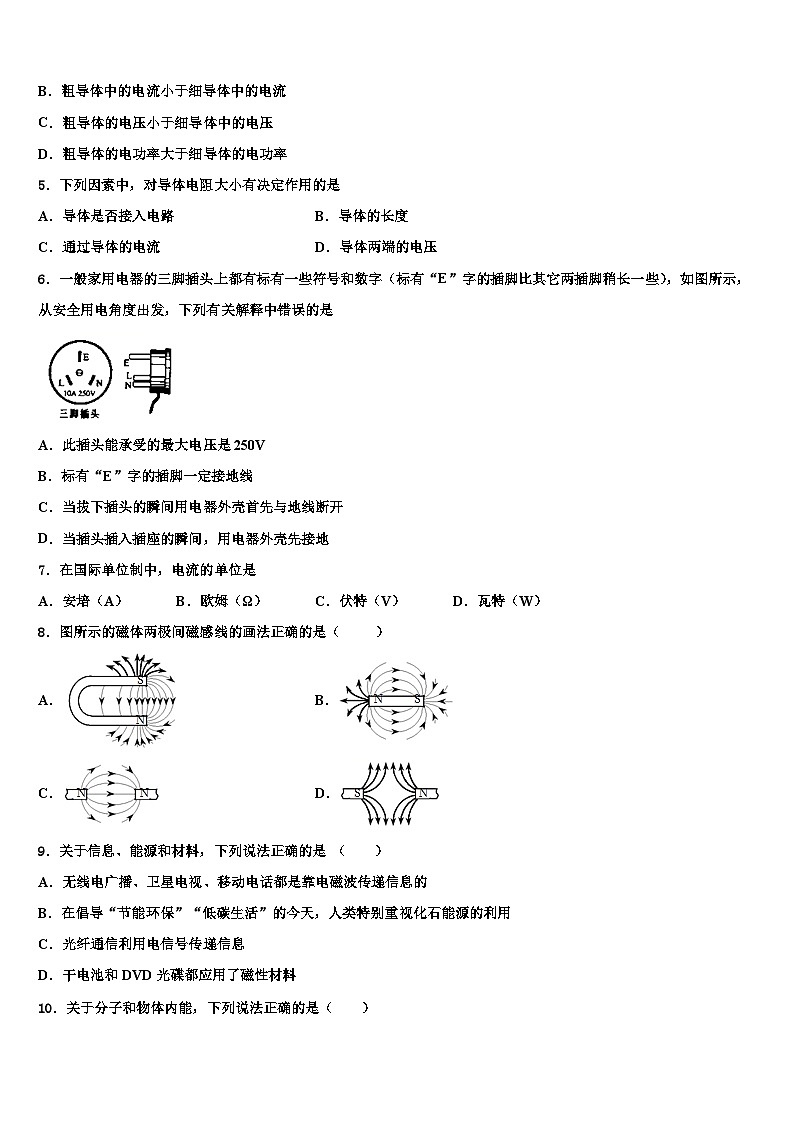 2023年福建省福州十中学物理九上期末调研试题含解析第2页