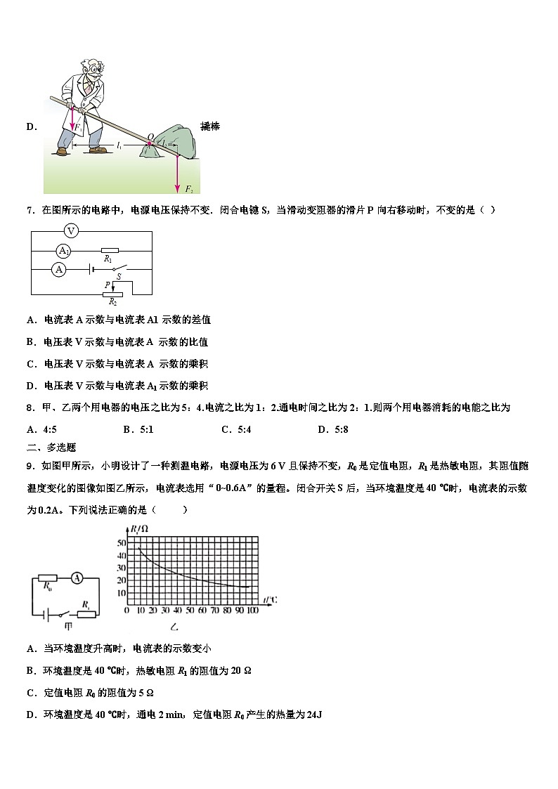 2024届眉山市重点中学九年级物理第一学期期末达标检测模拟试题含解析03