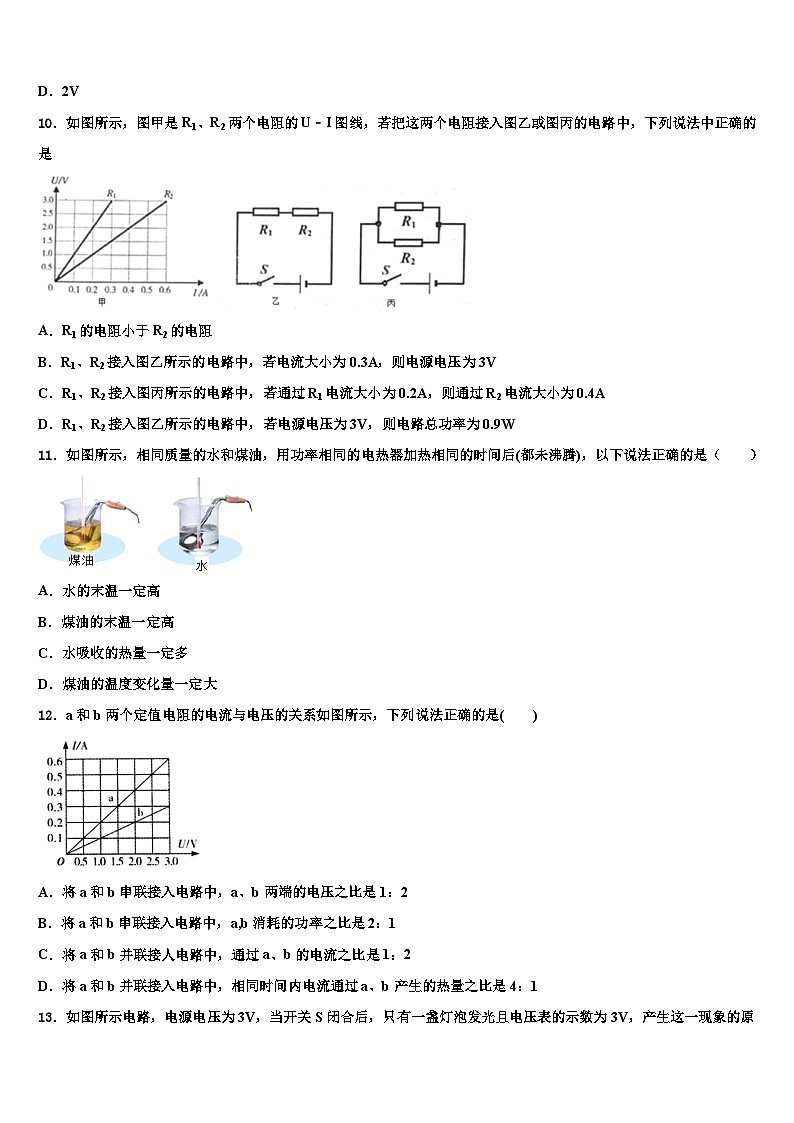 广东省阳江二中学2023-2024学年物理九年级第一学期期末达标检测模拟试题含解析第3页