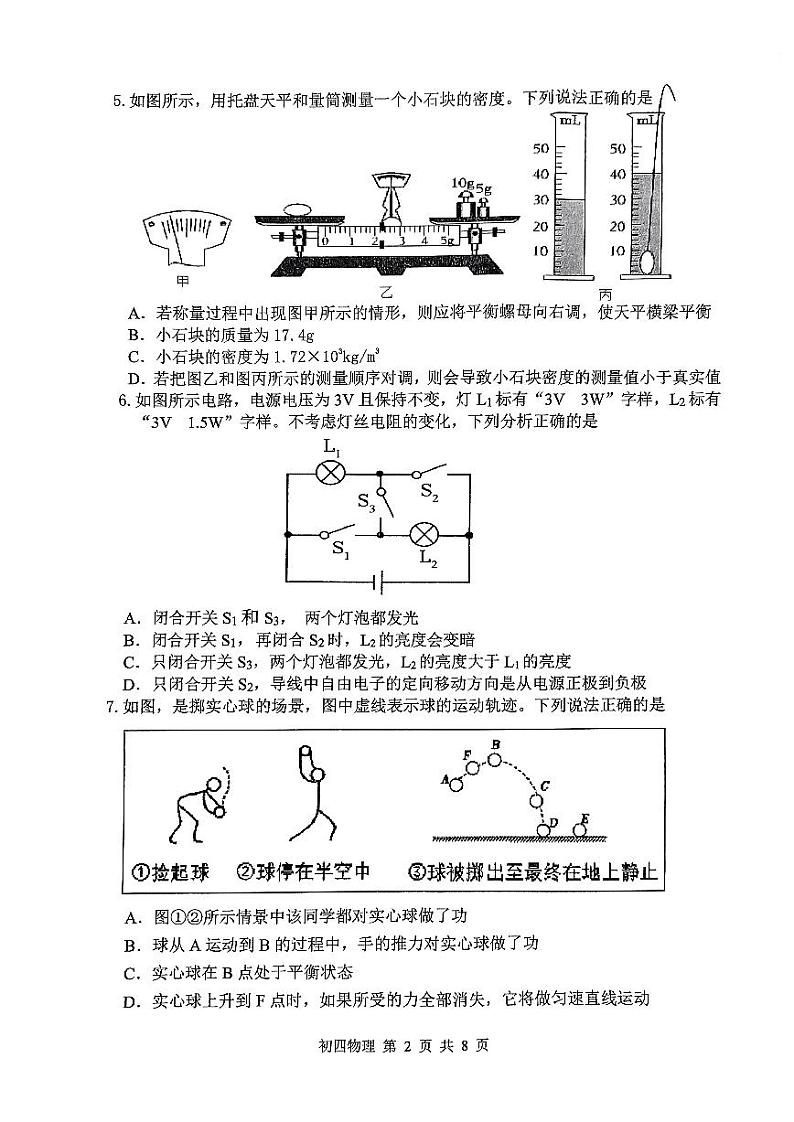 2024年山东省淄博市张店区中考一模物理试卷+第2页