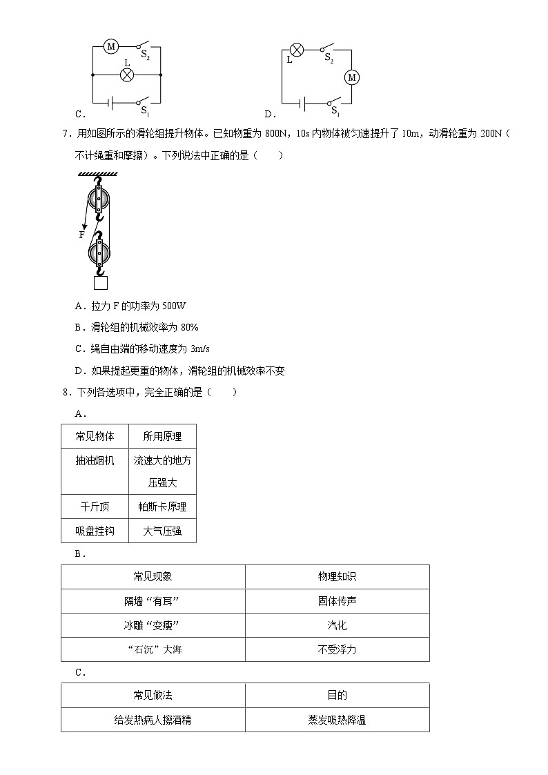 2024年山东省济宁市汶上县中考一模物理试题+03
