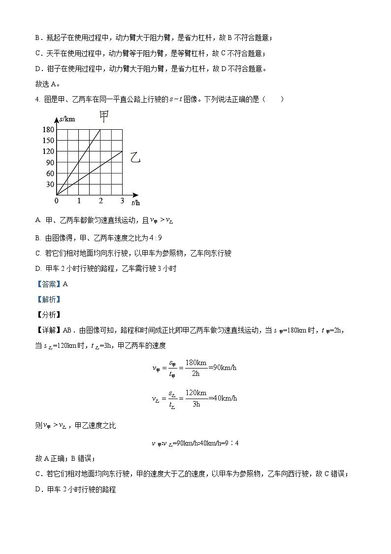 山东省德州市禹城市张庄镇中学2023-2024学年九年级下学期3月月考物理试题（原卷版+解析版）03