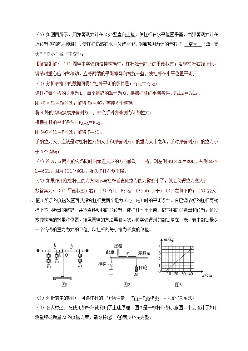 中考物理二轮复习题型专项复习专题09 杠杆平衡实验（含解析）第3页