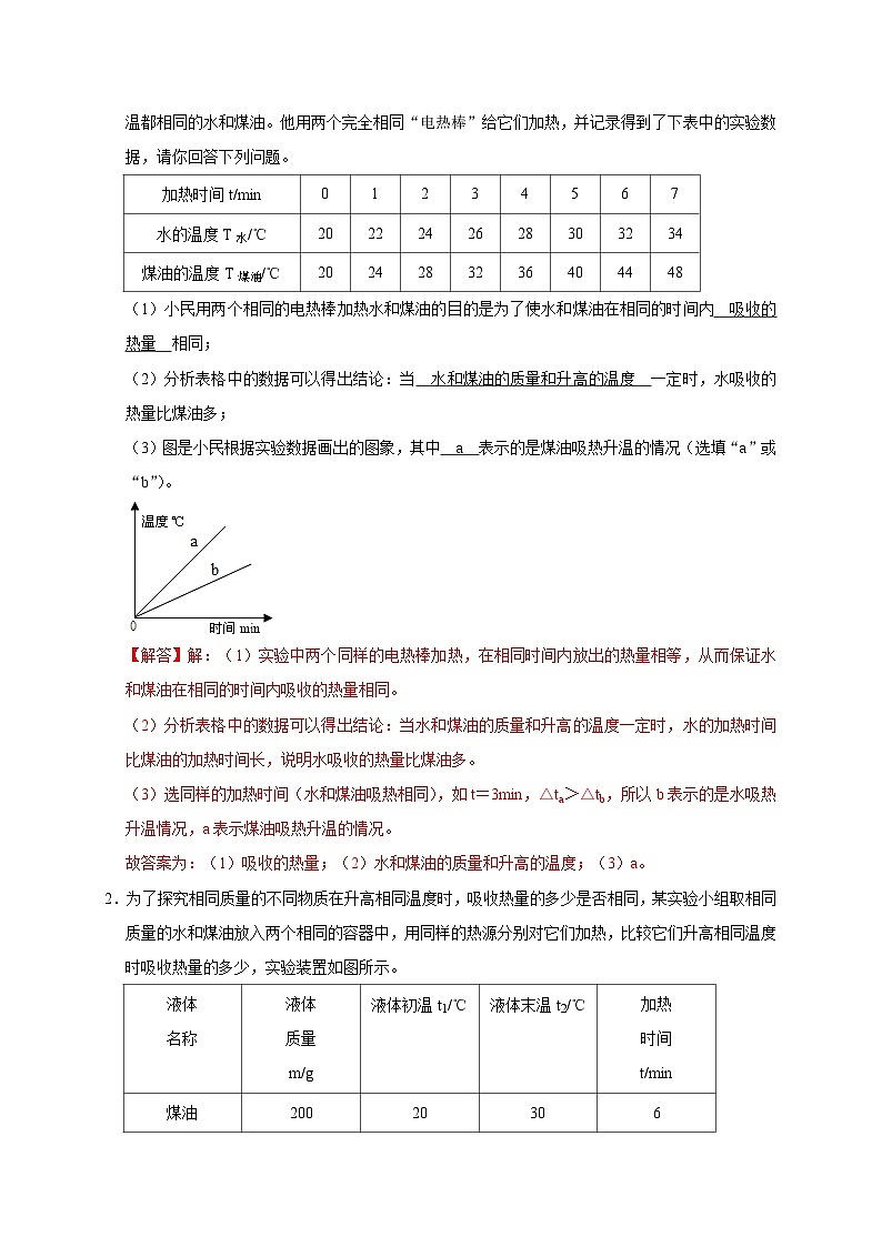 中考物理二轮复习题型专项复习专题11 内能和热量相关实验（含解析）02