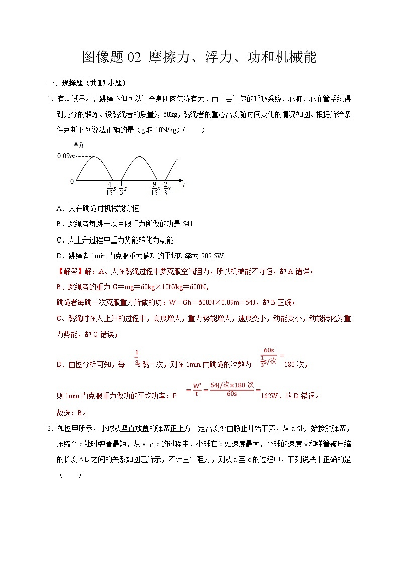 中考物理二轮复习题型专项复习图像题02 摩擦力、浮力、功和机械能（含解析）第1页