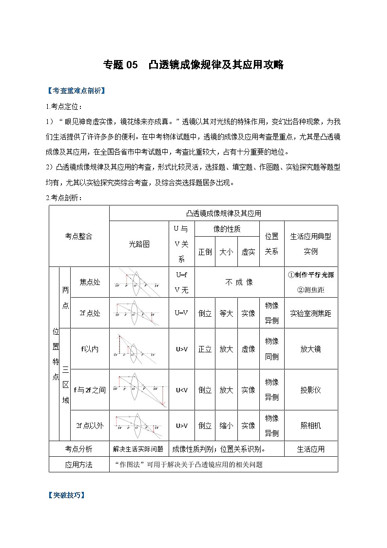 中考物理二轮复习难点剖析+真题汇编专题05  凸透镜成像规律及其应用攻略（含解析）第1页