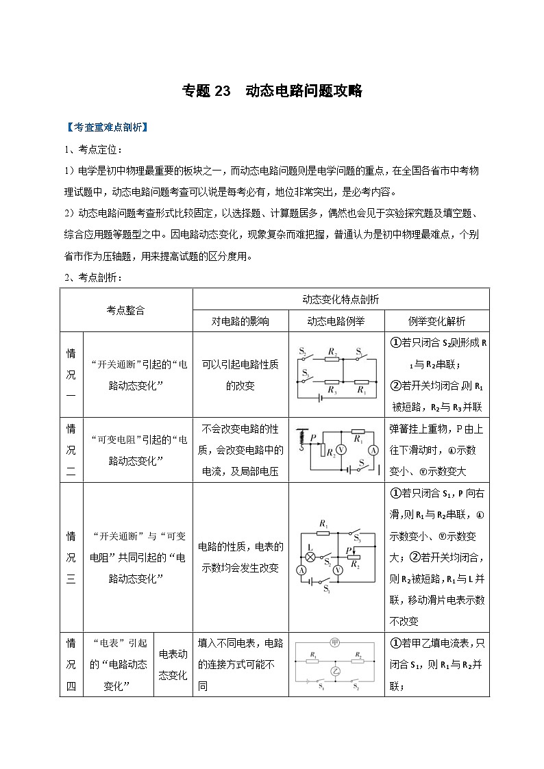 中考物理二轮复习难点剖析+真题汇编专题23  动态电路问题攻略（含解析）第1页