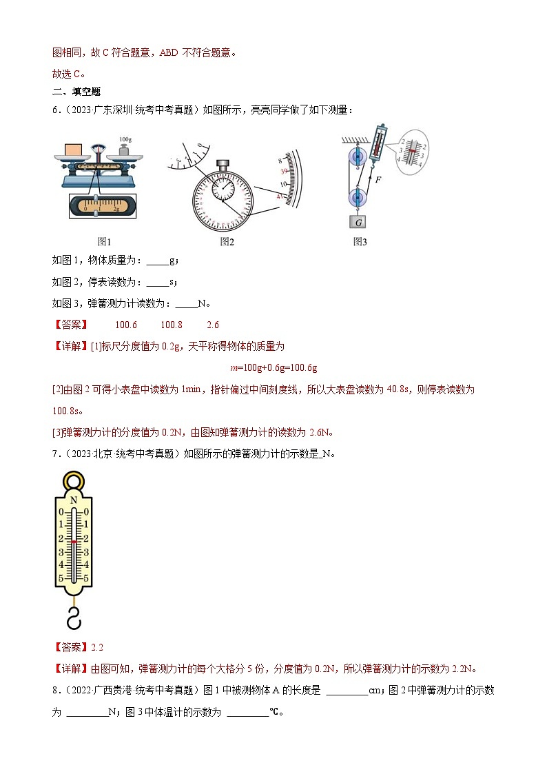 （21-23）三年中考物理真题分项汇编专题7  力  7.2弹力（含解析）第3页