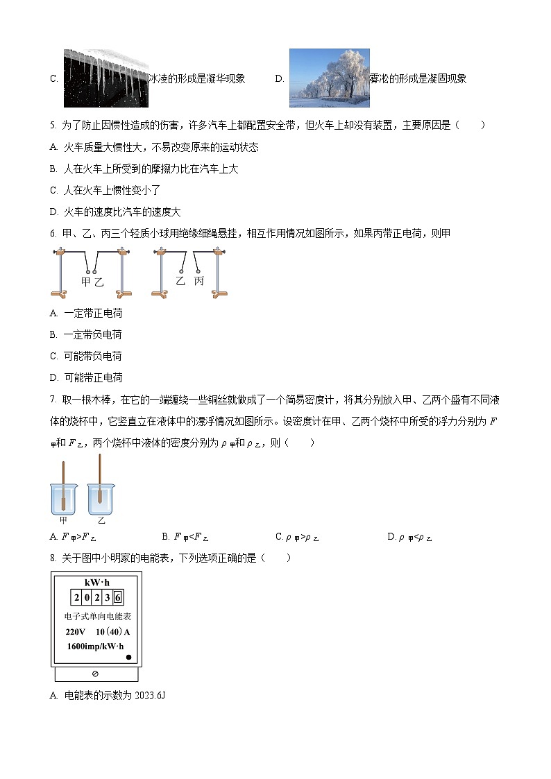 2024年黑龙江省佳木斯市九年级下学期一模物理试题（原卷版+解析版）02
