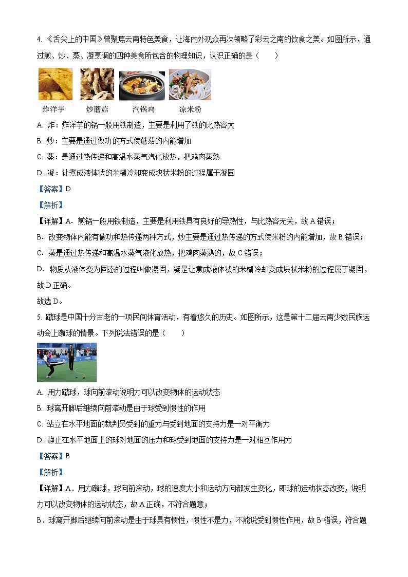 2024年云南省文山州砚山县下学期初中九年级学业水平考试第一次模拟考物理（原卷版+解析版）03