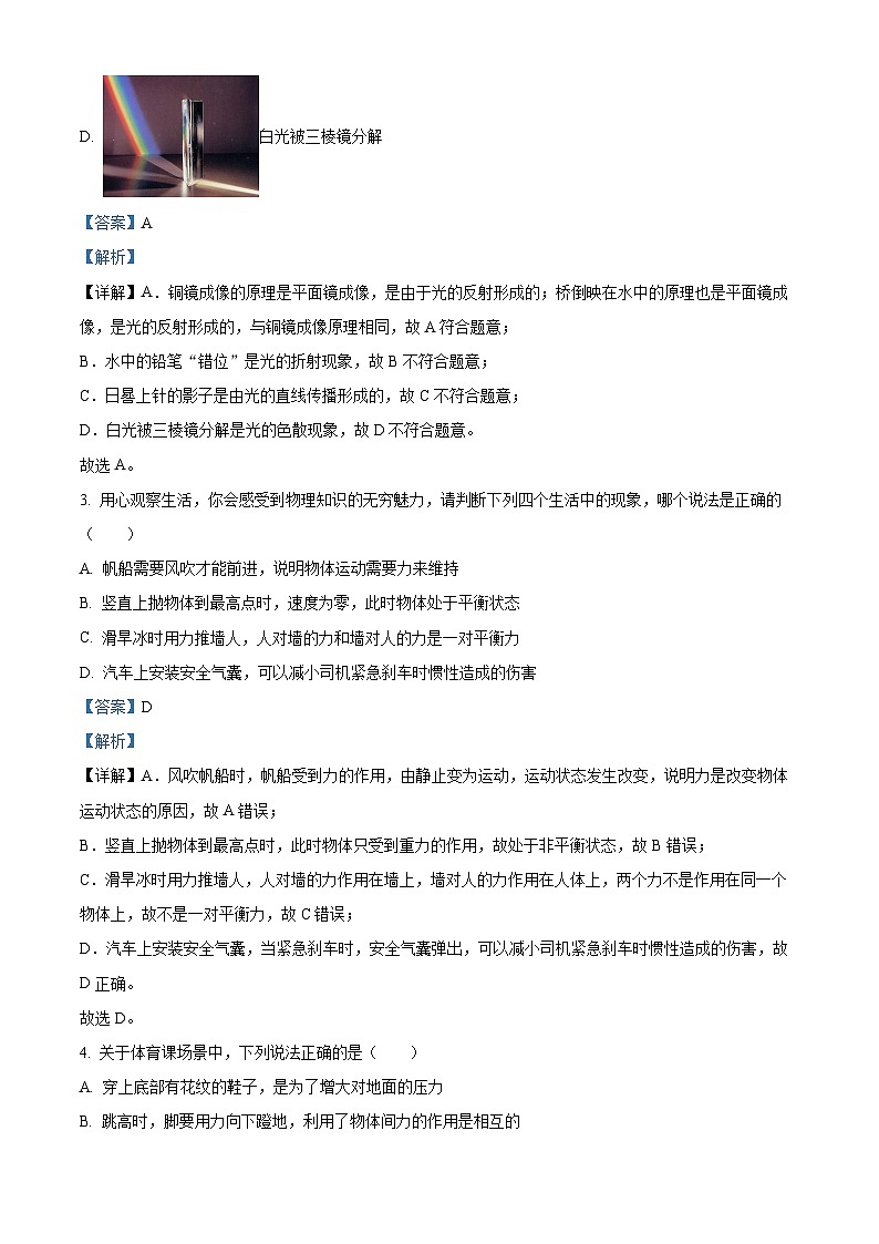 重庆市梁平区袁驿中学2023-2024学年九年级下学期3月月考物理试题（原卷版+解析版）02