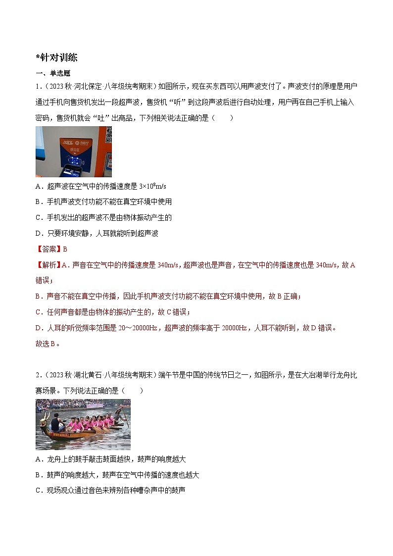 中考物理二轮复习针对性训练专题 声现象（含解析）03