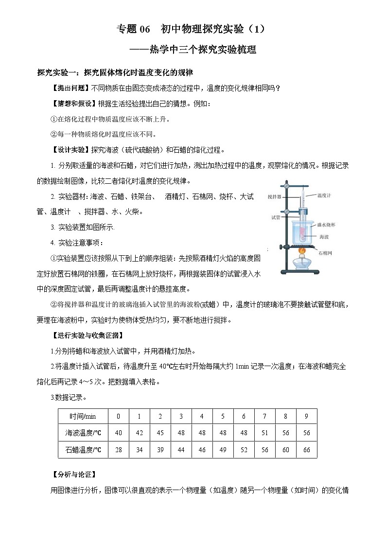 中考物理二轮复习核心素养提升专题06 物理探究实验（1）——热学中的3个探究实验（含解析）第1页