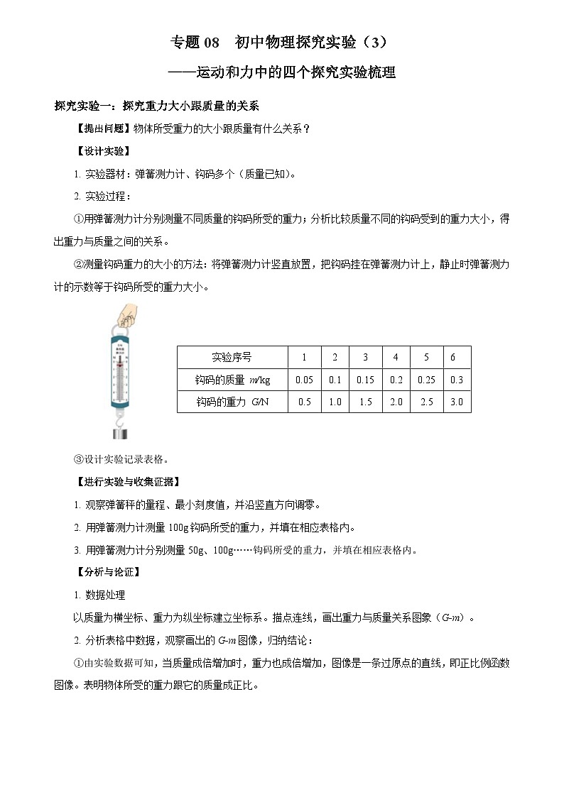 中考物理二轮复习核心素养提升专题08  物理探究实验（3）——运动和力中的4个探究实验练习 （含解析）第1页