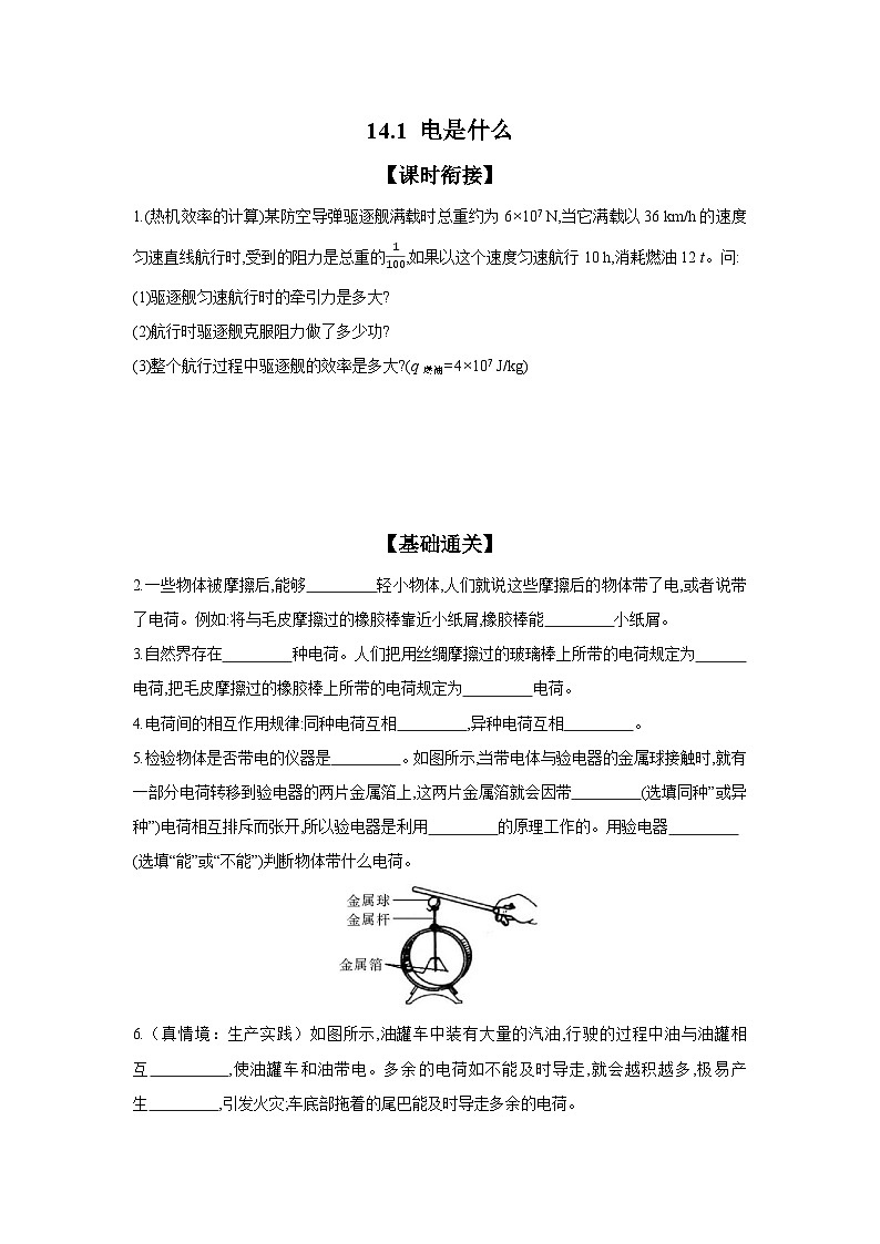 14.1+电是什么+同步练（含答案）2023-2024学年沪科版物理九年级全一册第1页