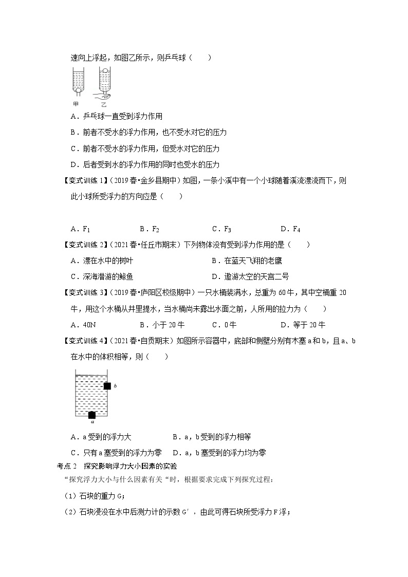 人教版八年级物理下册同步考点专题训练10.1浮力(原卷版+解析)02