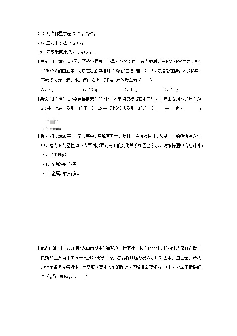 人教版八年级物理下册同步考点专题训练10.2阿基米德原理(原卷版+解析)03