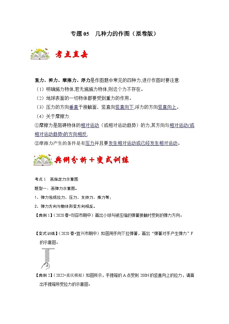 人教版八年级物理下册同步考点专题训练专题05几种力的作图(原卷版+解析)01