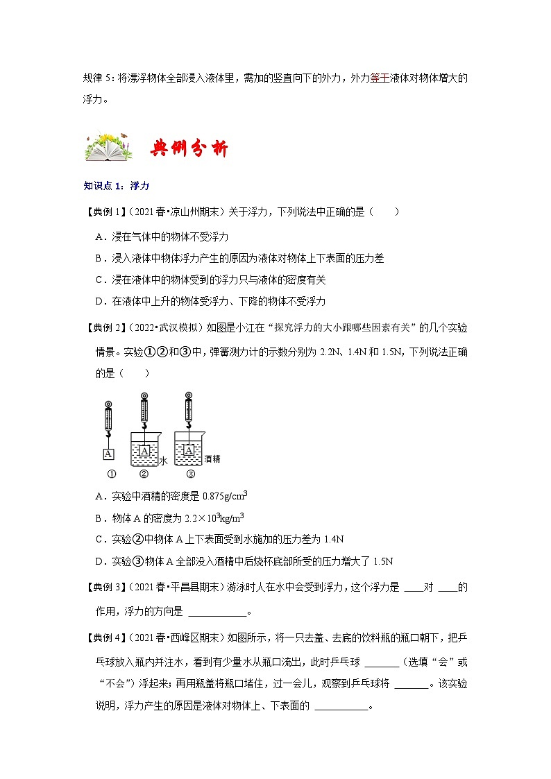 人教版八年级物理下册同步考点专题训练第十章《浮力》知识点专项复习(原卷版+解析)03