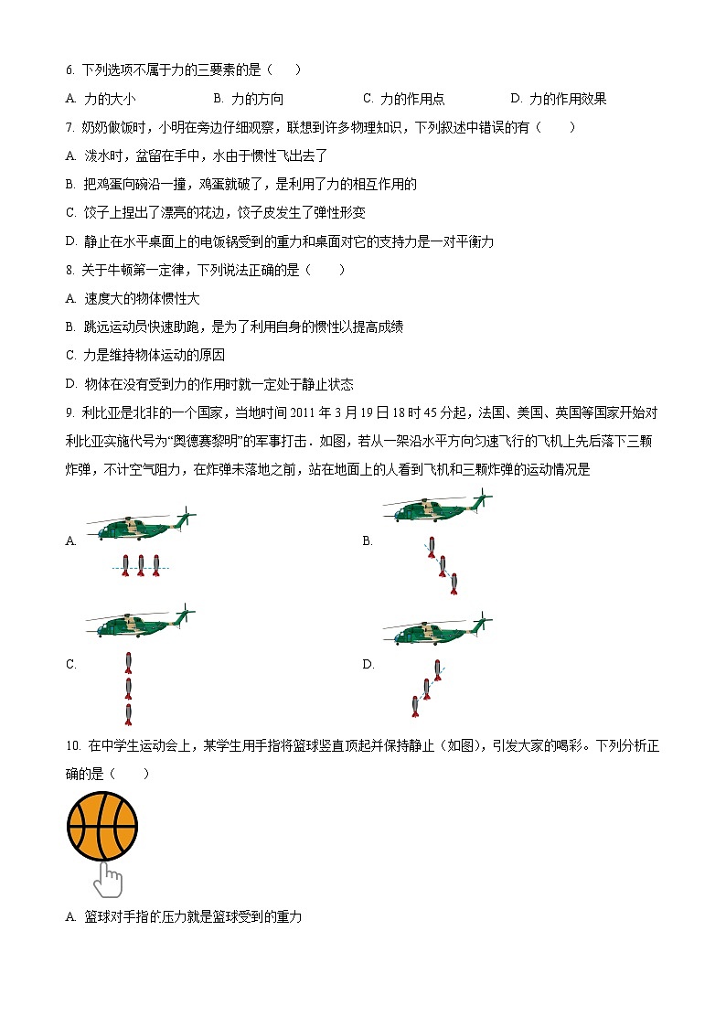 甘肃省陇南市礼县第六中学2023-2024学年八年级下学期第一次月考物理试卷（原卷版）第2页
