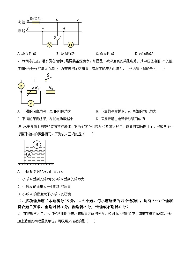 山东省青岛市莱西市济南路中学实验中学等2023-2024学年九年级下学期3月月考物理试题（原卷版+解析版）03