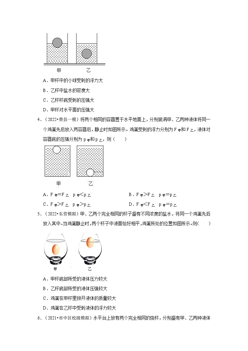 2024年山东中考物理模拟题分类---浮力02