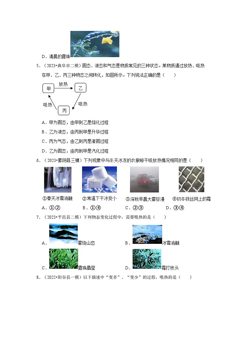2024年山东中考物理模拟题分类---物态变化02