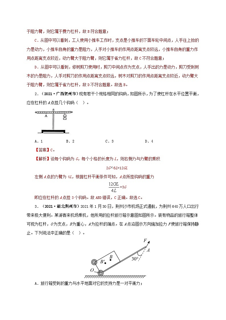 中考物理二轮专题复习专题10  简单机械（含解析）第2页